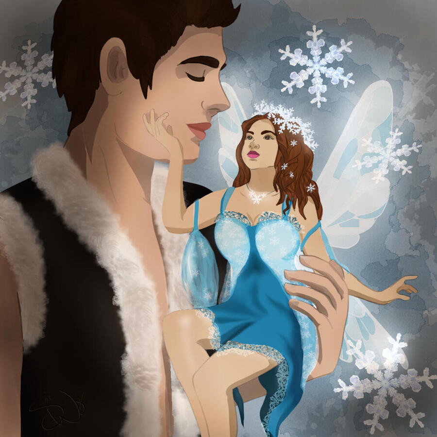 A man holds an ice fairy on his arm.