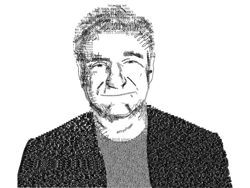 A typographic portrait of Robin Williams created using movie lines, titles, and personal quotes.