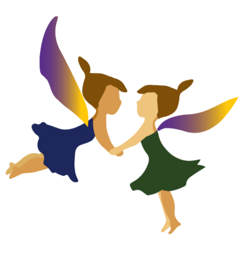 A vector image of two fairy women holding hands.
