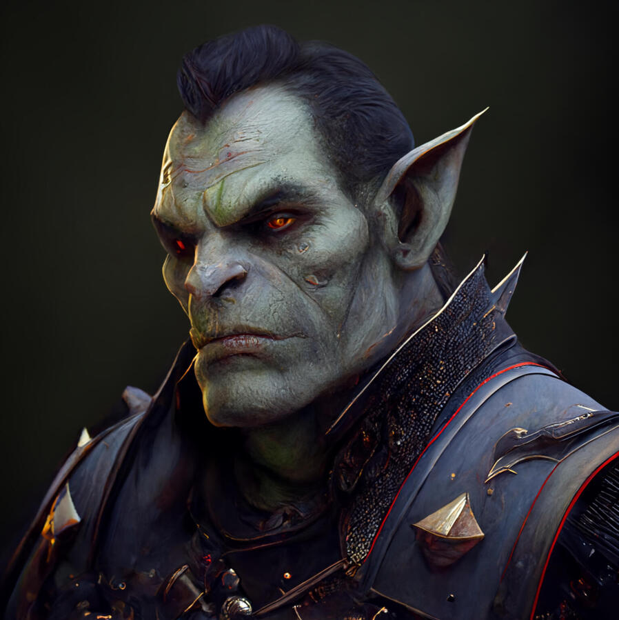 An AI rendered image of an orc man wearing armor.
