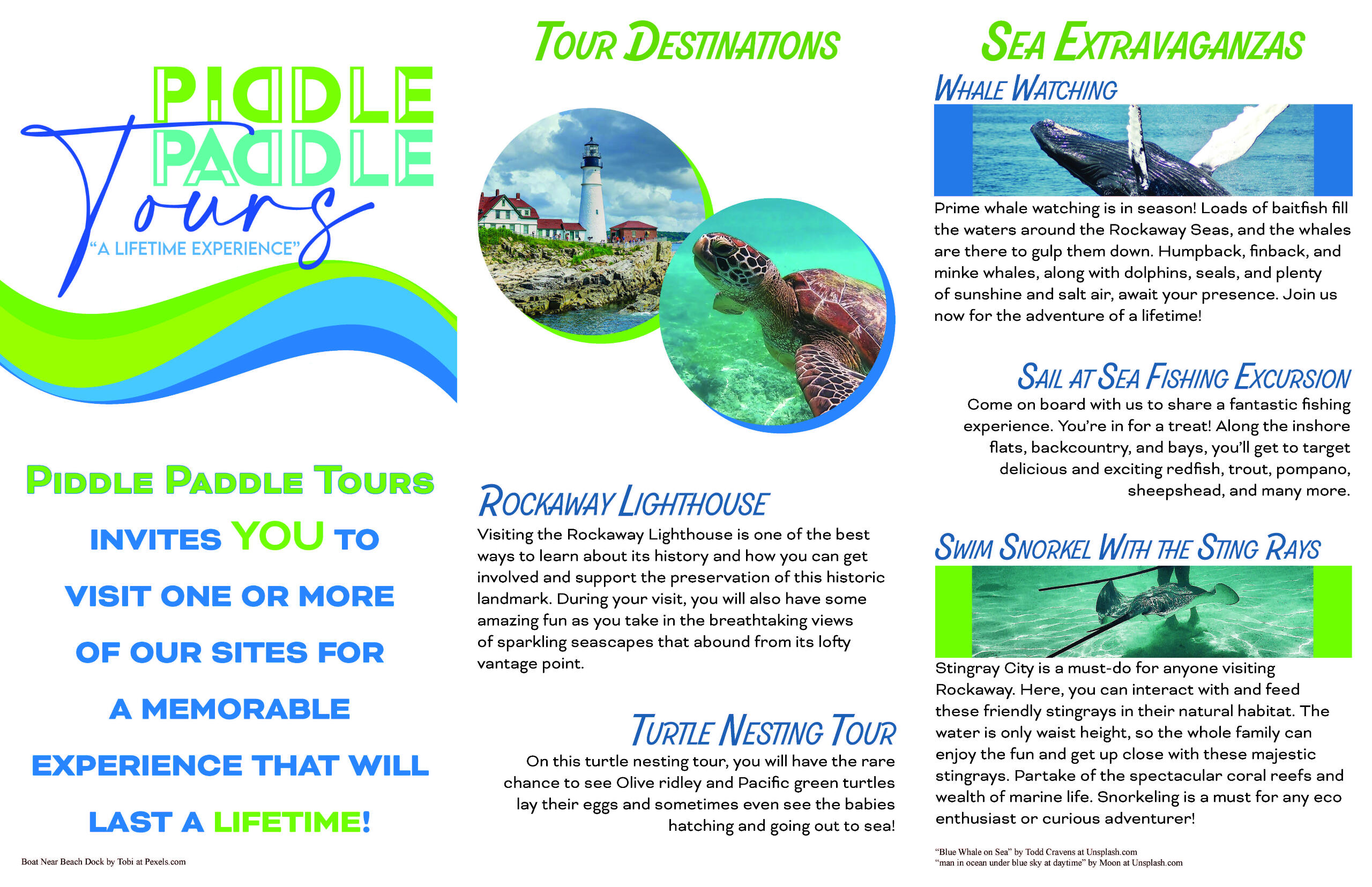 A brochure for Piddle Paddle boat tours.