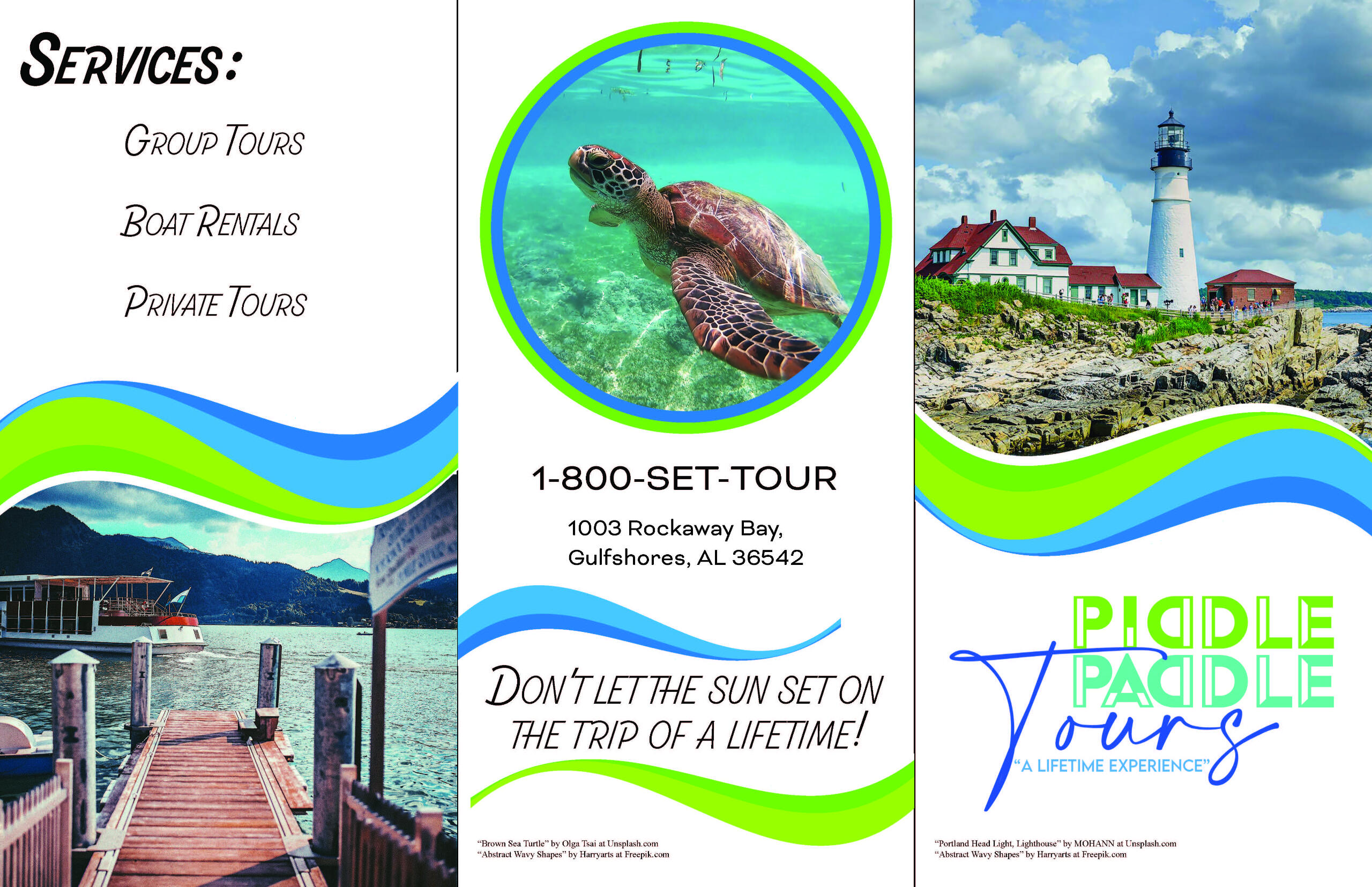 A brochure for Piddle Paddle boat tours.